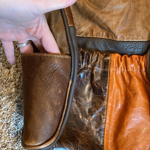 Genuine Leather Hobo Purse Adjustable Strap Brown Patchwork - Picture 7 of 9